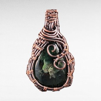 Handmade Copper Wire Wrapped Nephrite Jade Pendant 