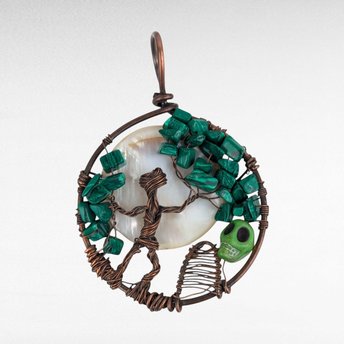 Handmade Copper Wire Pendant, Male and Tree Halloween Necklace, Antiqued Copper Jewelry, Unique Gift for Him
