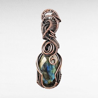 Handmade Copper Wire Wrapped Labradorite Pendant, Unique Gemstone Jewelry, Mystical Gift Idea