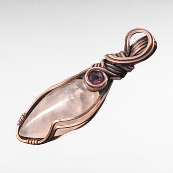 Handmade Copper Wire Wrapped Rose Quartz & Amethyst Pendant, Unique Crystal Jewelry, Love and Healing Gift
