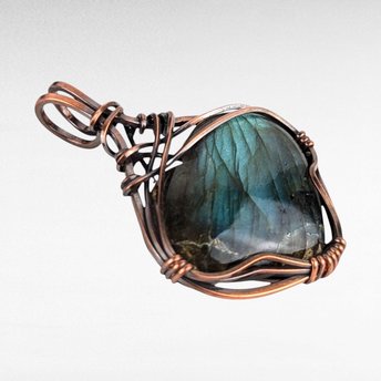 Handmade Copper Wire Wrapped Labradorite Heart Pendant | Unique Gemstone Jewelry | Antiqued Copper | Gift for Love and Transformation