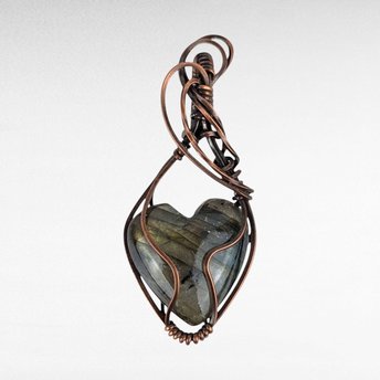 Handmade Copper Wire Wrapped Labradorite Heart Pendant | Unique Gemstone Jewelry | Antiqued Copper | Gift for Her