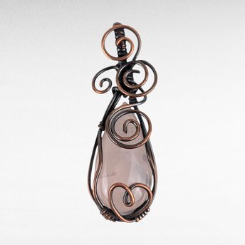 Handmade Copper Wire Wrapped Rose Quartz Pendant | Antiqued & Polished | Unique Gift for Her | Boho Jewelry | Crystal Healing