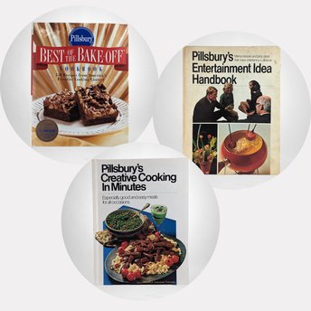 Vintage Pillsbury Cookbook and Entertainment Trio - 1970s Cookbooks, Creative Cooking, Bake-Off Recipes, Retro Kitchen Decor