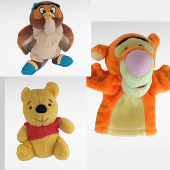 Vintage Disney Plush Pooh Bear Lot - Sears Winnie the Pooh, Mattel Tigger Hand Puppet, Owl Beanie Plush - Collectible Toys