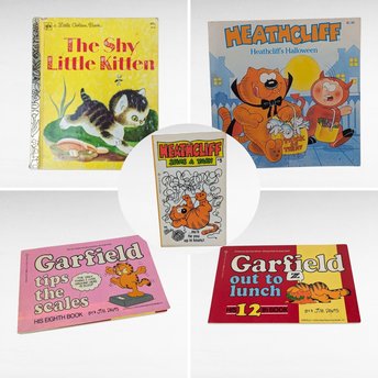 Vintage Cat Book Lot, Heathcliff, Garfield, Shy Kitten, Collectible Children's Books
