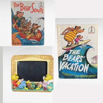 Vintage Berenstain Bears Books and Picture Frame Lot - 1960s Children's Literature - Bear Scouts, Vacation - Collectible Berenstain Bears