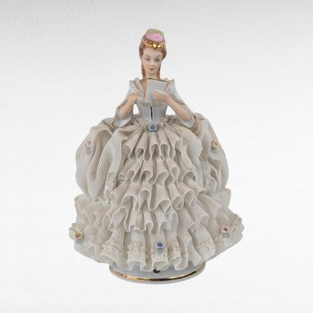 Vintage Reine Handarbeit Porcelain Lady Reading Figurine, German Porcelain, Reading Woman Statue, Gift for Book Lover, Vintage Home Decor