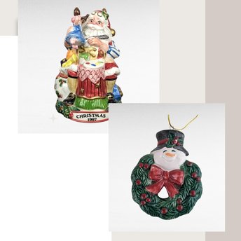 Vintage Fitz and Floyd Christmas Bell, Santa's Magic Workshop, Snowman Wreath Ornament, Collectible Holiday Decor