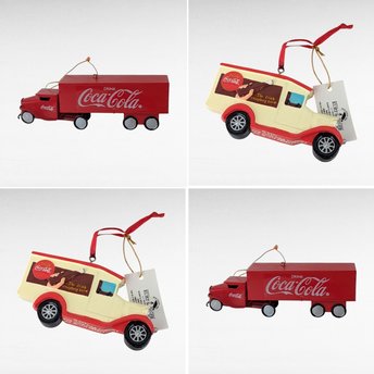 2001 Kurt Adler Coca-Cola Ornament Set, 4 Piece, Truck and Car Ornaments, Collectible Christmas Decor