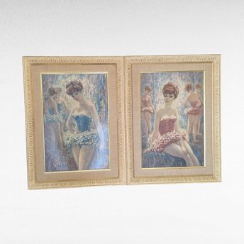 Vintage Ballerina Prints, Pair of Framed Wall Art, Ballet Decor, Dance Studio Art, Gift for Dancer, Vintage Ballet Art