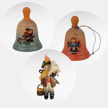 Vintage Anri Christmas Lot: 1989 Ornament, 1977 Bell, 1982 Annual Bell - Hand-Carved Collectibles