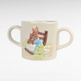 1987 Schmid Beatrix Potter The Tale of Mrs. Rabbit 2 Handled Ceramic Cup. 