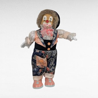 Vintage Porcelain Clown, Paisley Outfit, 12.5" Height, Operates, Collectible Clown Decor, Gift for Clown Enthusiasts