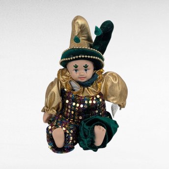 Vintage Little Irish Jester Doll, Porcelain Head Hands Feet, 9.25 Inch Height, Collectible Irish Decor, Whimsical Shelf Display