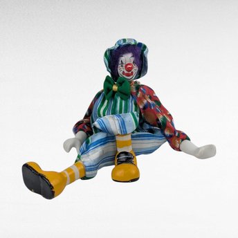 Vintage Ganz Shelf Sitter Clown, Porcelain, Fabric Costume, 14 Inches, Collectible Clown Doll, Display Doll