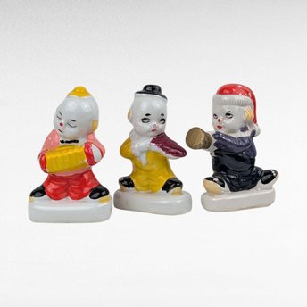 Vintage Ceramic Clown Band Figurines, Set of 3, Musical Clowns, Collectible Clown Decor, Made in China