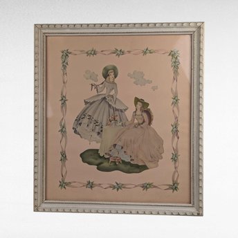Vintage Framed Print, Southern Belles Art, Ladies in Gowns, Decorative Wall Art, Cream Wooden Frame