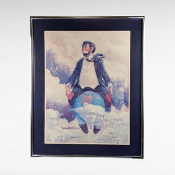 Vintage Robert Owen Clown Print, "Top of the World" Art, Whimsical Wall Decor, Gift for Art Collectors, Framed Clown Artwork
