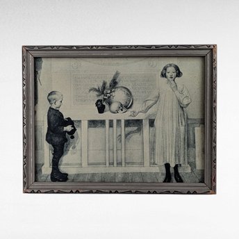 Vintage Swedish Mourning Print, Framed Art, Children, Symbolic Art, Antique Decor, Small Wall Art, Unique Gift, Historical Print