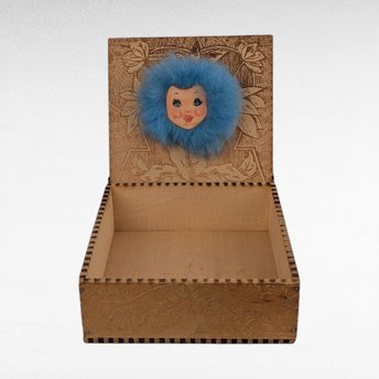 Vintage Pryography Box with Furry Face, Wooden Box, Unique Storage, Handmade Box, Decorative Box, Small Box, Whimsical Decor