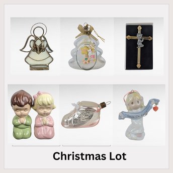 Vintage Mostly Religious Christmas Ornament Lot - Precious Moments, Stained Glass Angel, Praying Kids, German Shoe - Unique Holiday Decor