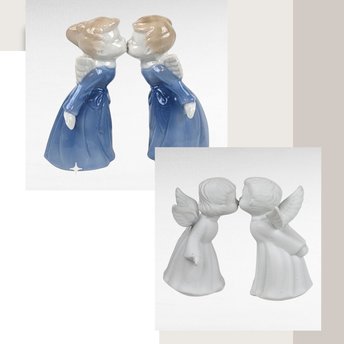 Vintage Kissing Angel Figurine Lot - Bisque Angels, Blue Porcelain Angels - Made in Japan, Romantic Decor
