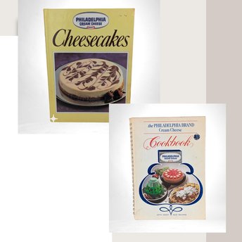Vintage Philadelphia Cream Cheese Cookbook Pair - 1980s Recipes, Cheesecakes, Appetizers, Dips - Retro Kitchen Decor