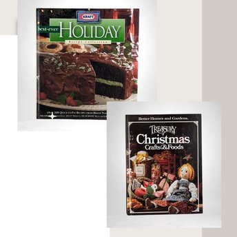 Vintage Christmas Craft and Cookbook Pair - BHG Treasury Crafts & Foods, Kraft Best Ever Holiday Recipes - Retro Christmas Decor