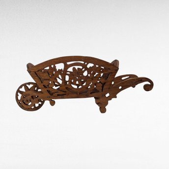 Handmade Wooden Wheelbarrow Figure, Vintage Carved Wood Decor, Rustic Farmhouse Accent, Unique Gift