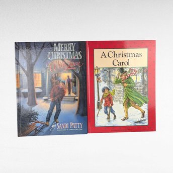 Vintage Christmas Book Pair, Merry Christmas with Love & A Christmas Carol, Hardcover Holiday Books, Illustrated Stories