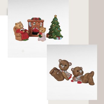 Vintage Homco Ceramic Christmas Cat Family & Bear Figurines, Holiday Decor Set, Collectible Christmas Animals