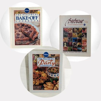 Vintage Pillsbury Cookbook Trio, 1976 BBQ, 1990 Bake Off, 1996 Best of Bake Off, Collectible Recipe Books