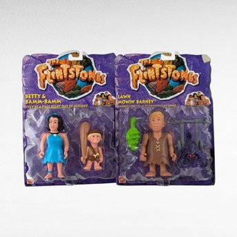 Mattel Flintstones Toy Set, Betty & Bamm-Bamm, Lawn Mowing Barney, New in Package, Vintage Collectibles