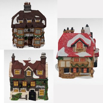 Vintage Department 56 House Ornaments, Santa's Workshop, Sir Falstaff Inn, Dedlock Arms, 1990s Christmas Decor