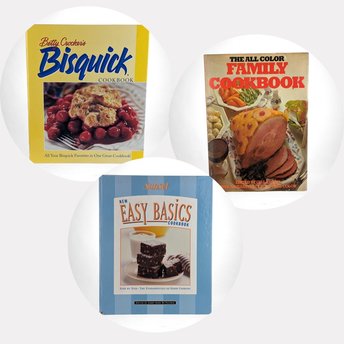 Vintage Cookbook Trio, Betty Crocker Bisquick, All Color Family, Sunset Easy Basics, 1970s-2000s Recipes, Collectible Cookbooks