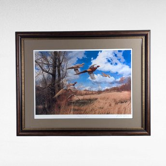 David A. Maass "Tomahawk Trail - Pheasants" Framed Print, Signed Wildlife Art, Vintage Bird Decor, Hunting Theme Artwork