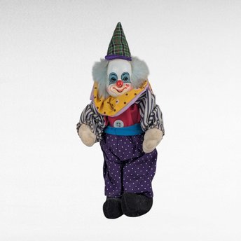 Vintage Polka Dot Stripes Clown Doll, Thailand, Porcelain Head, 10.5 Inch Height, Collectible Clown Decor, Whimsical Gift