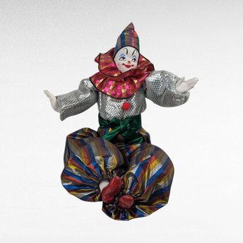 Vintage 17" Posable Clown Doll, Porcelain Head Hands Feet, Colorful Costume, Display or Gift