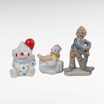 Vintage Assorted Clown Figurines, Set of 3, Collectible Clown Decor, Unique Clown Display, Ceramic Clowns