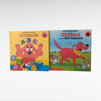 Vintage Clifford the Big Red Dog Book Set, 1980s Scholastic Softcover Pair, Children's ABC and Parade Stories
