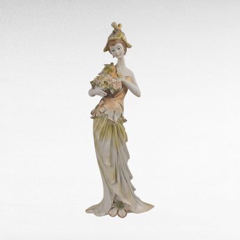 Vintage Resin Woman Figurine, Elegant Dresser Decor, Lady with Flowers, Art Deco Style, Decorative Sculpture