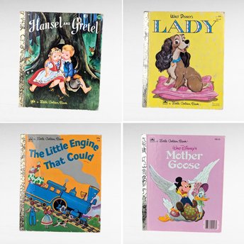 Set of 4 Vintage Little Golden Books, Disney Lady, Hansel & Gretel, Mother Goose, The Little Engine That Could, Children's Story Collection