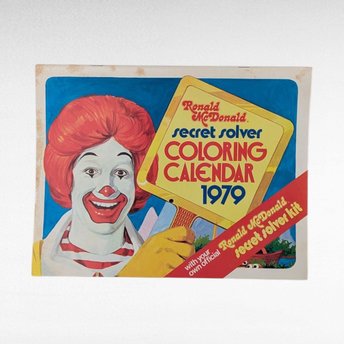 Vintage 1979 Ronald McDonald Coloring Calendar Secret Solver Decoder Kids Activity Collectible Fast Food Memorabilia