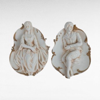 Vintage Lefton Wall Hangings Pair Ceramic Colonial Couple Figurines Romantic Decor Gift for Collector