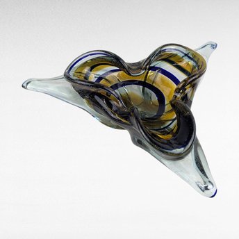 Vintage Art Glass Bowl, Unique Tri-Corner Design, Hand Made Glass, Decorative Centerpiece, Gift for Art Glass Collectors, Heavy Glass Bowl