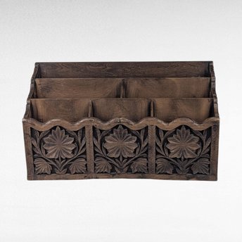 Vintage Lerner Carved Style Plastic Desk Organizer, Faux Wood Letter Holder, Office Storage