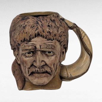 1976 Davy Crockett Ceramic Mug, American Frontier Collectible, Coonskin Cap Portrait Mug
