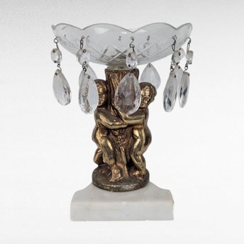 Vintage Glass Brass Cherub Bowl Missing Drops Decorative Centerpiece for Parts or Repair