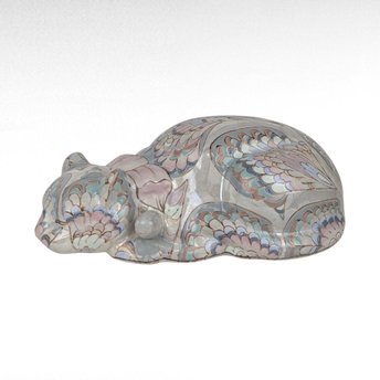 Vintage Ceramic Sleeping Cat Figurine Hand Painted Made in China Pet Lover Gift Decorative Animal Statue Shelf Decor